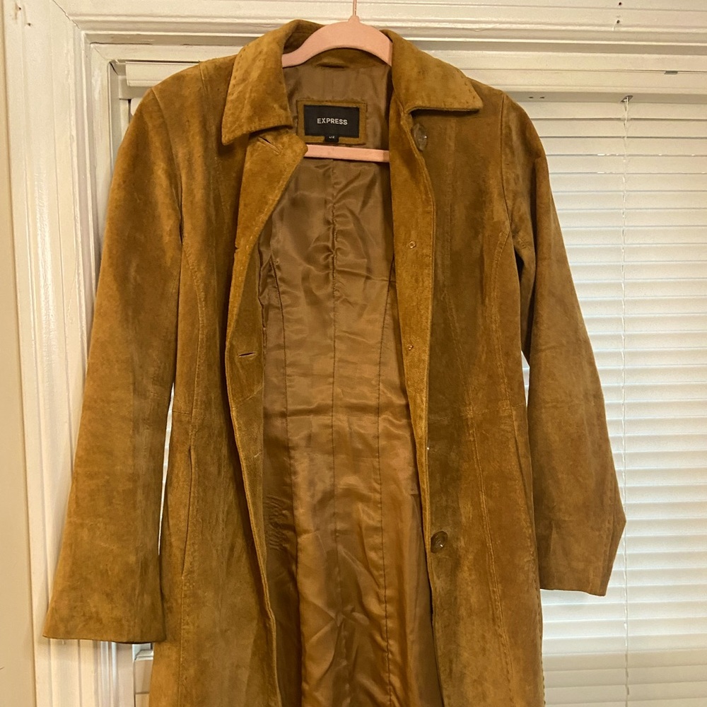 Express Genuine Suede Trench Coat Vintage Vibes Size Medium